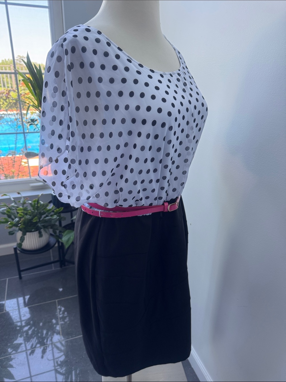 Alyx Dress with Polka Dot Bodice/Black Skirt and Pink Belt - Picture 5 of 6